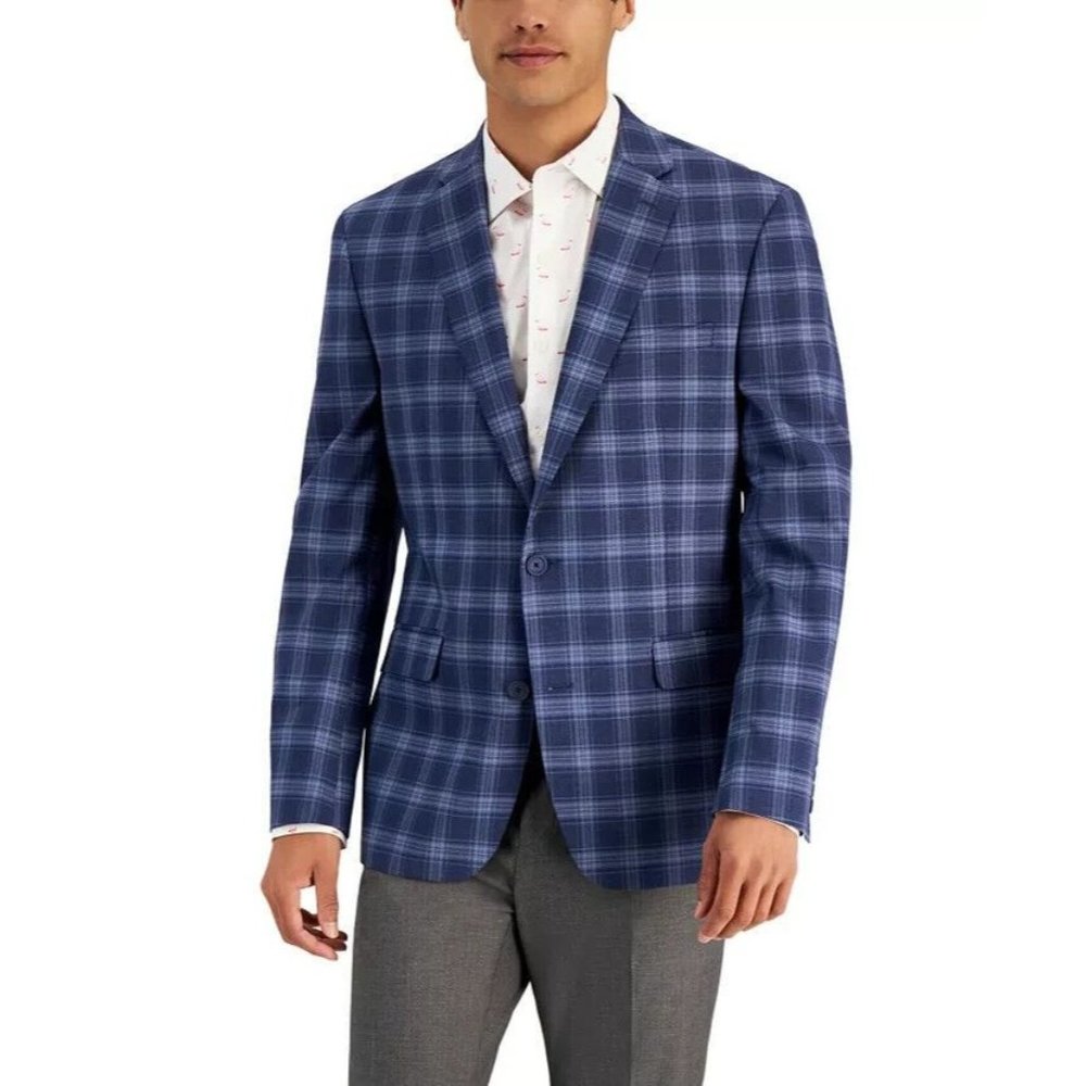 BAR III Men's Slim Fit Patterned Blazer Suit Jacket Blue 38R 38 R - Picture 1 of 2